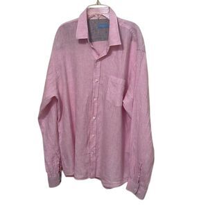 Toscano Aqua Pink Linen Button Up Shirt Mens Size Extra Large Patrick Assaraf